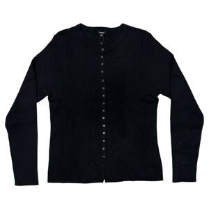 Express Women's Lightweight Slim Fit Ribbed Button-Up Sweater - Black